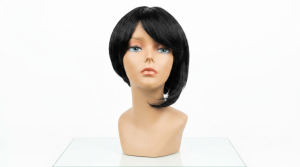 Jet Black Short Bob Wig with Side Fringe
